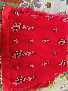 Beautiful Red Embroidered Net Saree