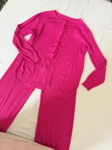 Ribbed Knit Cardigan and Pants Set