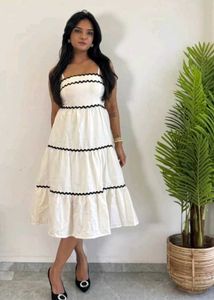 White Tiered Dress with Black Trim