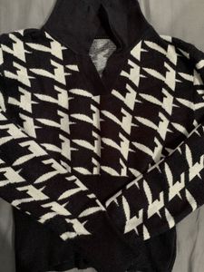 Houndstooth Knit Polo Crop Top