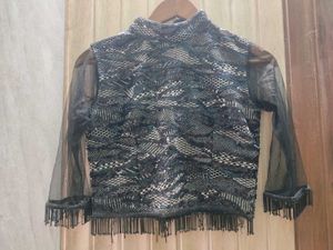 Designer Black blouse & Bottle Green Ruffle Leheng