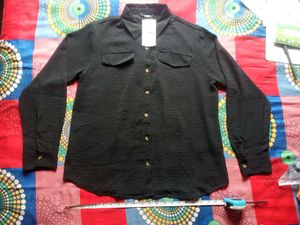 Chic Black Textured Button-Up Shirt