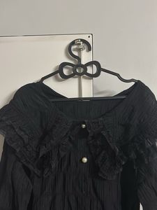 Elegant Black Ruffled Collar Blouse