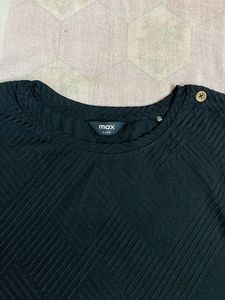 MAX Black Textured Button-Detail Top