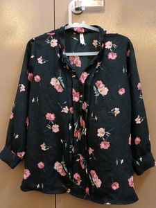 Black Floral Print Long Sleeve Top