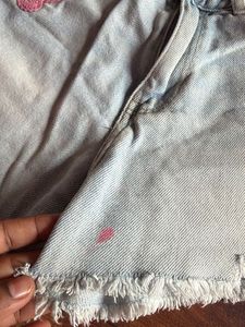 Zara Distressed Denim Shorts with Crochet Patches