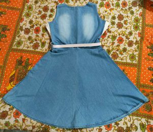 Blue Denim Polka Dot Dress with Belt