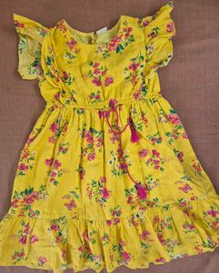 Yellow Floral Dress with Ruffle Sleeves