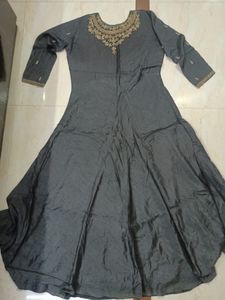 Heavy Charcoal Gown Zardosi Work