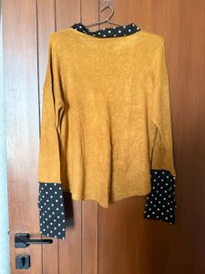 Mustard Yellow Polka Dot Collar Top