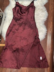 maroon Satin Slip Dress