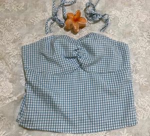 Blue Gingham Corset Top
