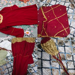 Elegant Maroon Kurta Set with Dupatta &amp; Potli Bag