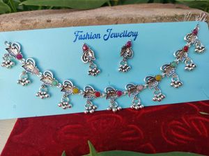 Boho Oxidized Silver Necklace and Earrings Set
