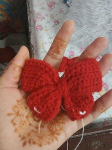 set of 2 Red Crochet Hair Bow Clip