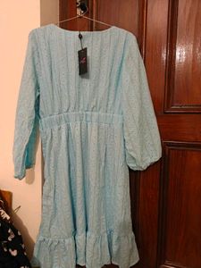 Chic Sky Blue Eyelet Midi Dress