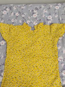 Floral Yellow Top with Ruffle Detail