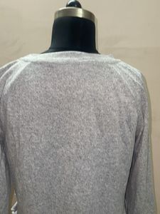 Grey Knit Sweatshirt with Ruffle Detail
