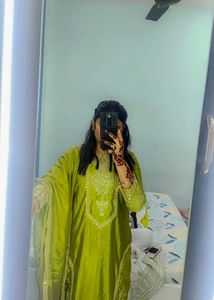 Lime Green Kurta Set with Embellishments