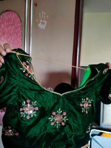 Emerald Green Velvet Lehenga Choli