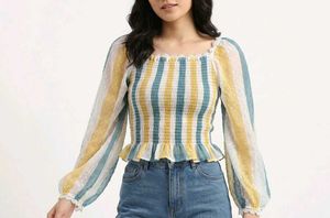 Chic Striped Smocked Peplum Top