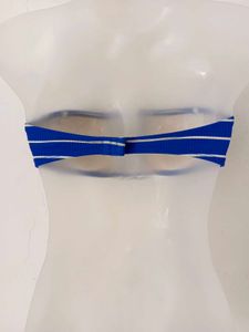 Blue Striped Bandeau Bikini Top