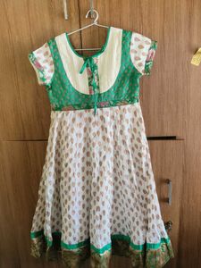 Elegant White &amp; Green Anarkali Suit