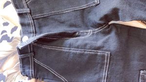 Dark Wash Denim Pants with White Stitching