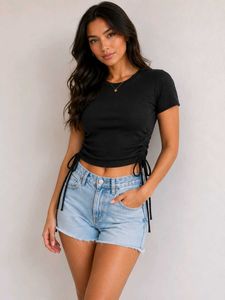 ZARA Ruched Drawstring Black Tee