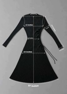 BLACK RIBBED TIE-WAIST MIDI DRESS
