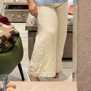 Beige Wide Leg Linen Pants
