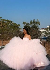 Pink Tulle Layered Party Gown