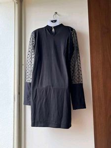 Black long sleeves mesh sheer polka dot bodycon dr