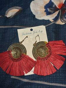 Red Tassel Statement Earrings
