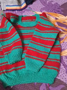 Red & Green Striped Knit Sweater