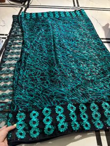 Green &amp; Black Embroidered Saree with blouse