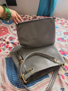 Stylish Grey Tote Bag with Chain Detail