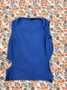 zara blue cutout top