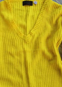 Yellow Knit V-Neck Sweater
