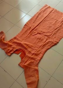Peach Kurti with Embroidered Neckline