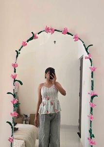 Floral Striped Peplum Tank Top