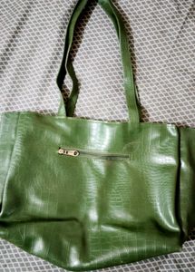 Green Faux Crocodile Tote Bag