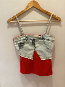 Unique Denim & Red Cami Top