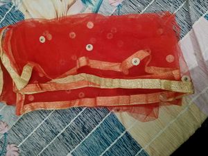 Stunning Red Embellished Net Dupatta