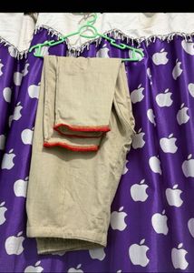 Elegant Beige Kurta Set with Red Dupatta