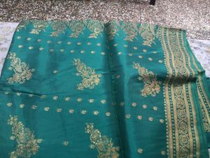 Elegant Teal Silk Saree with Gold Weaving