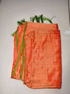 Orange Silk Saree with Green Border