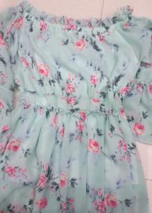 Mint Floral Off-Shoulder Chiffon Peplum Top