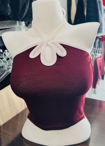Burgundy Halter Crop Top