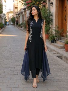 Chic Black Kurta with Draping